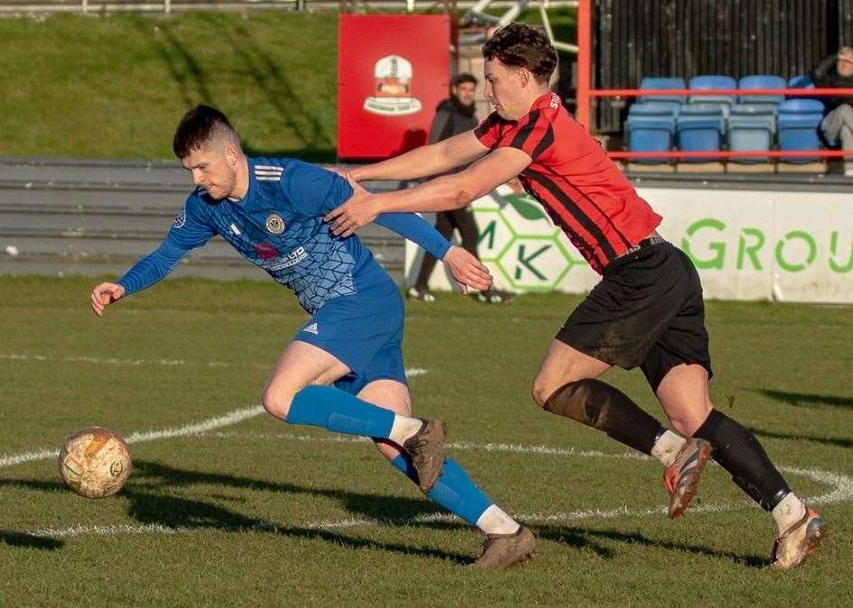 Action from Harrowby's victory at Shirebrook on Saturday. Photo: Steve Nesbitt @lincssnapper