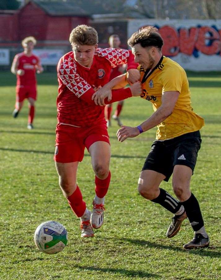 Match action from Harrowby United's victory at Gresley Rovers. Photo: Steve Nesbitt @lincssnapper