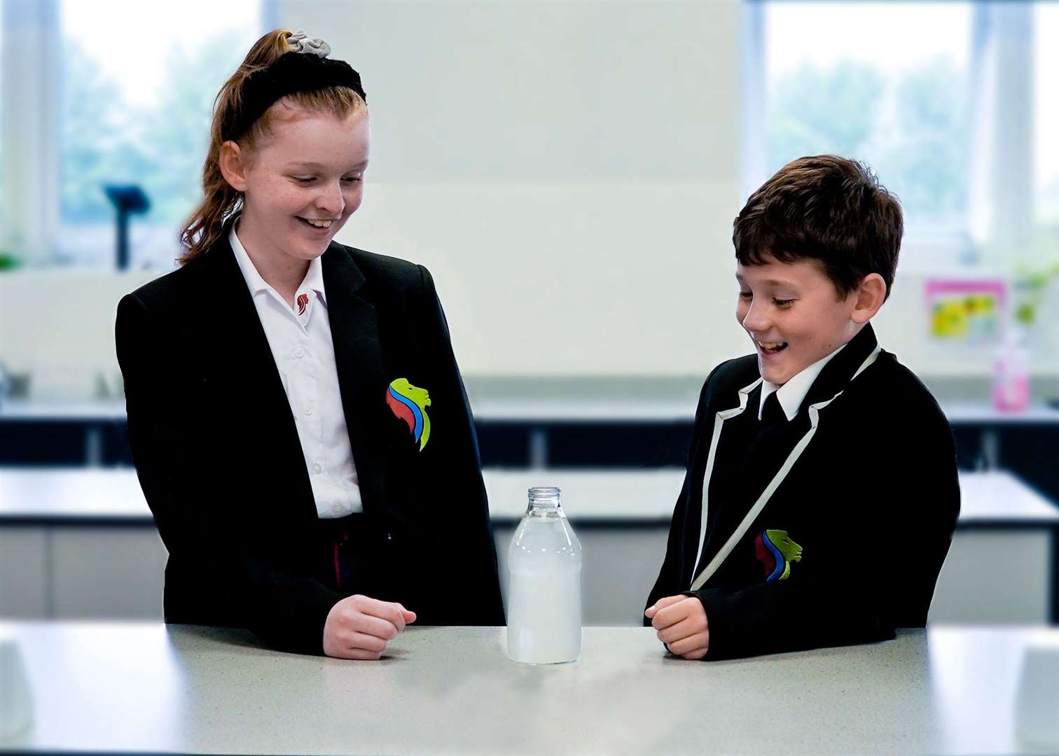 Jasmine and Charlie with the experiment. Photo: Stamford Welland Academy