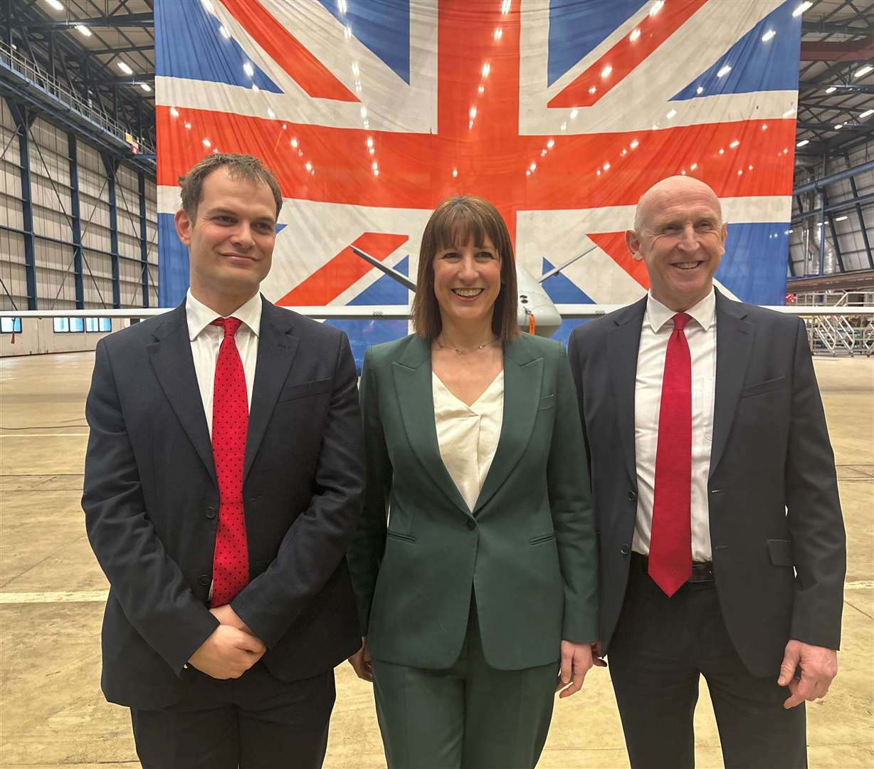 Lincoln MP Hamish Falconer, Chancellor Rachel Reeves & Secretary of State for Defence John Healey at RAF Waddington. Photo: James Turner