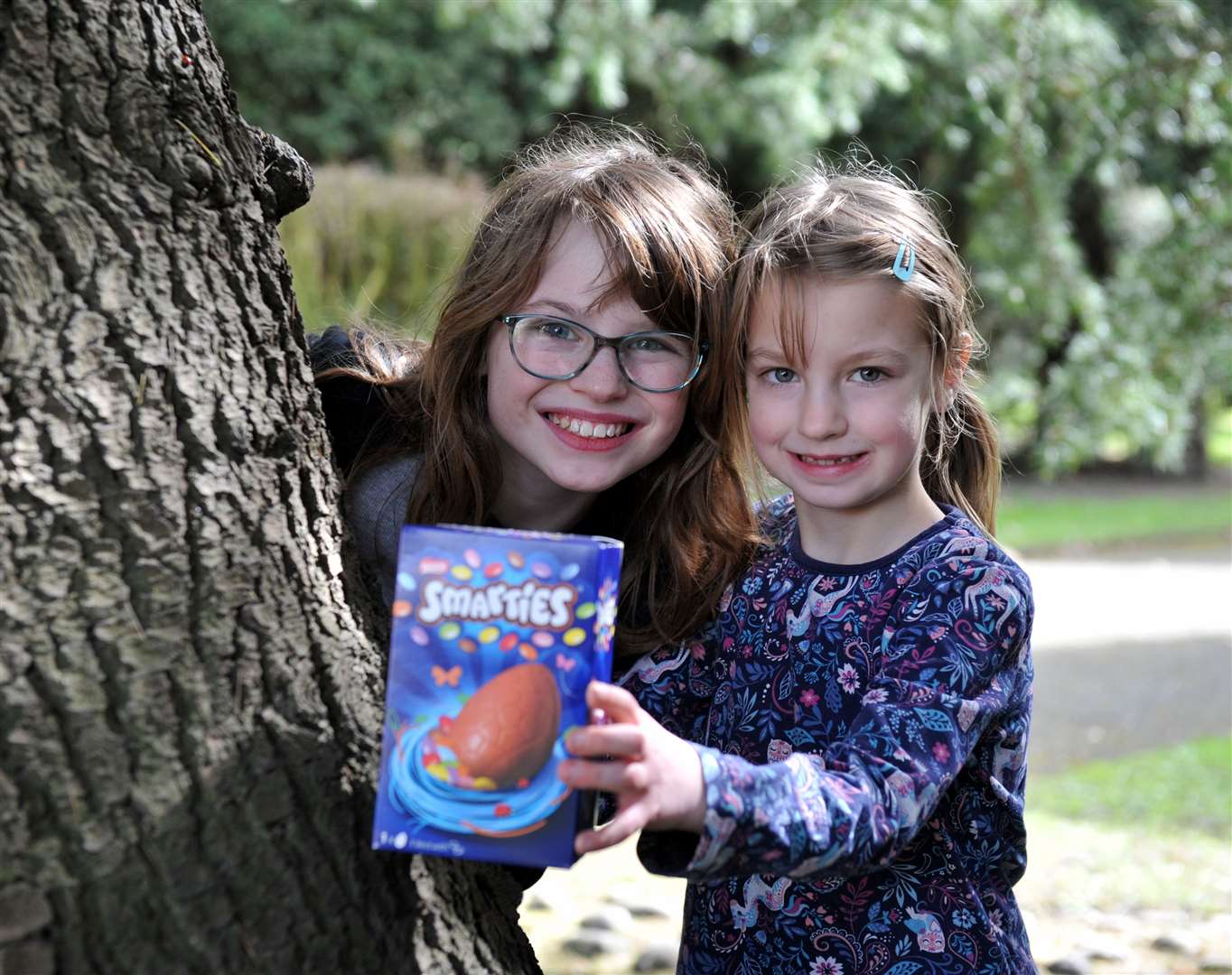 Egg-cellent! Macey, 11, and Joanna, 6, Adams found this chocolate treat. Photo: Chris Lowndes