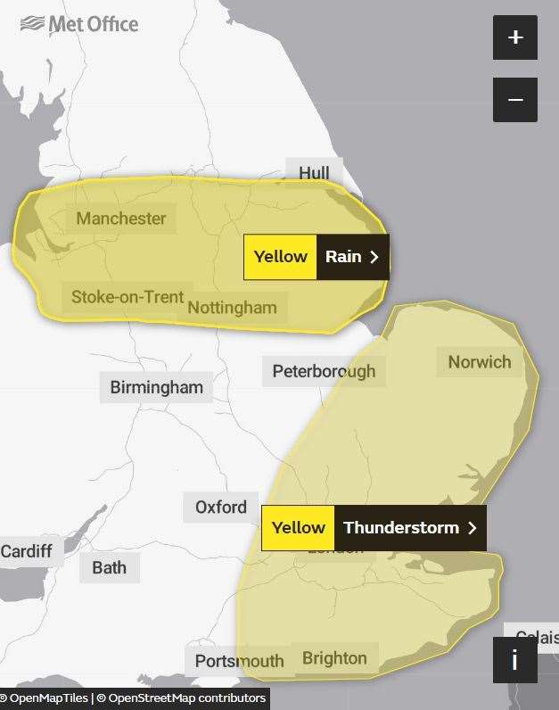 A yellow weather warning is in place. Photo: Met Office