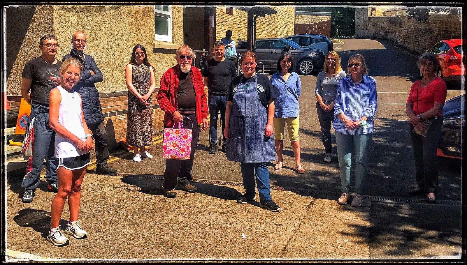 Julie White with members of the Second Helpings Board, Committee, cooks and bunker volunteers who came to wish her well