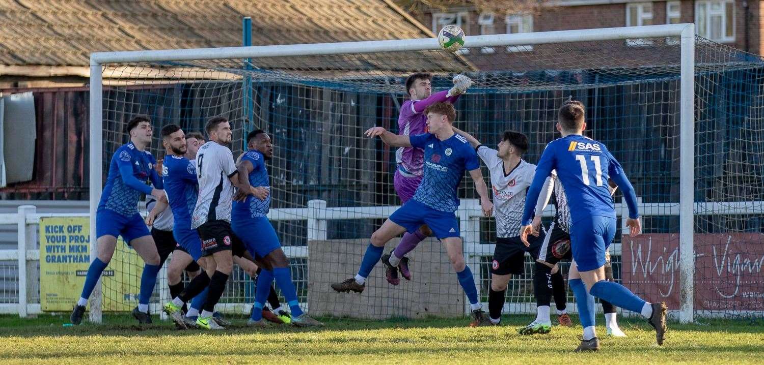Wisbech Town in action at Harrowby United. Picture: Steve Nesbitt