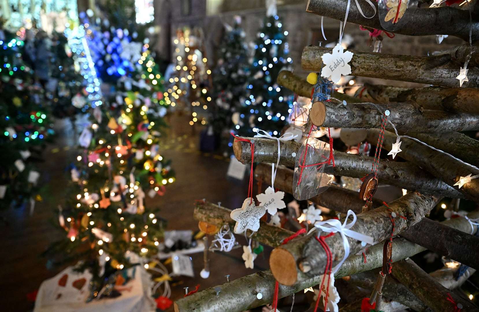 Visitors enjoying the St Wulfram's Christmas Tree Festival and skating rink.
