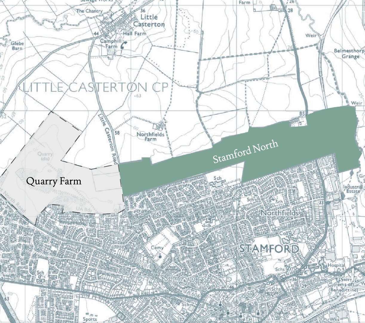A map showing the location and scale of the Stamford North development