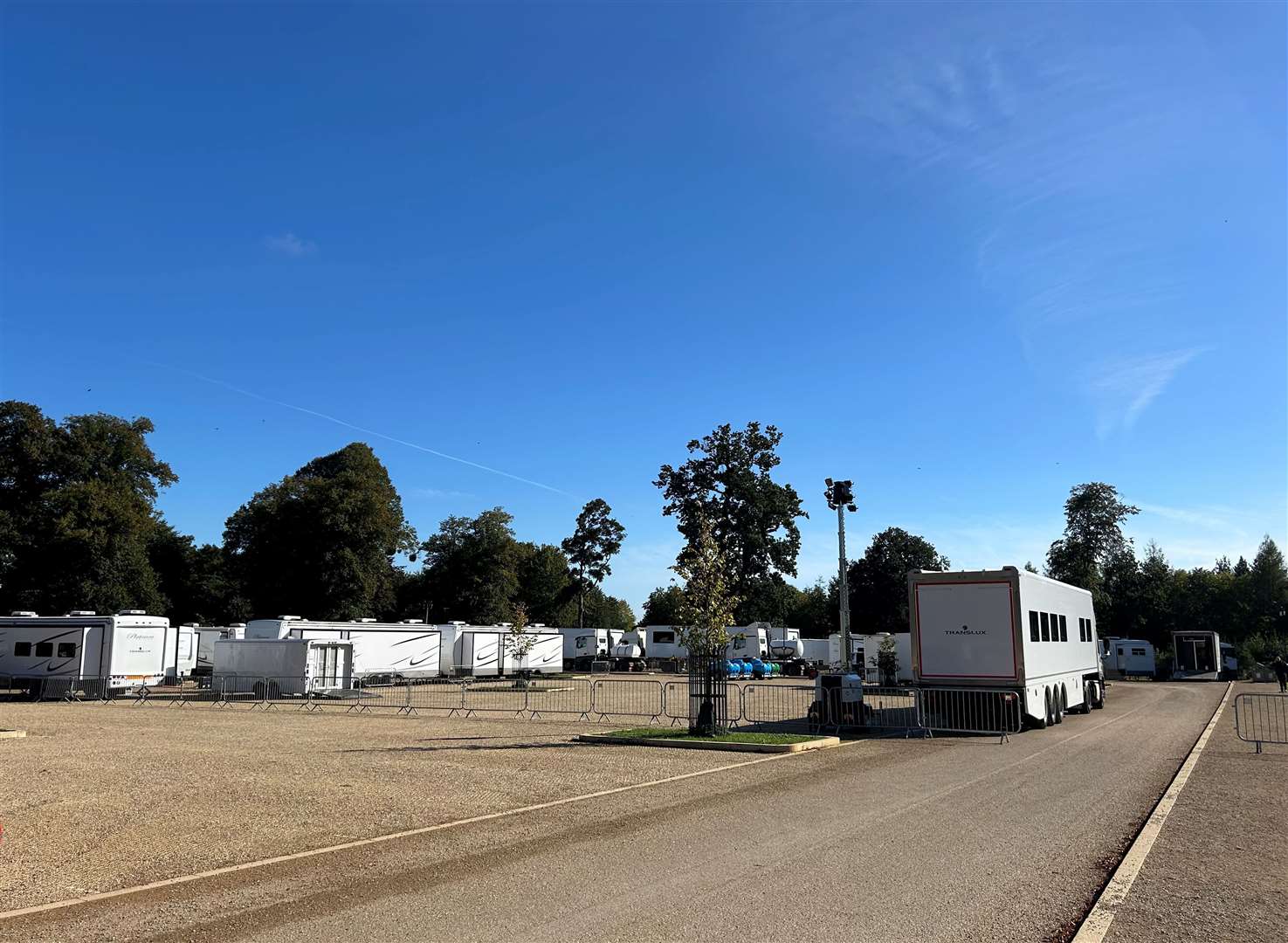 Dozens of trailers have been set up in the car park