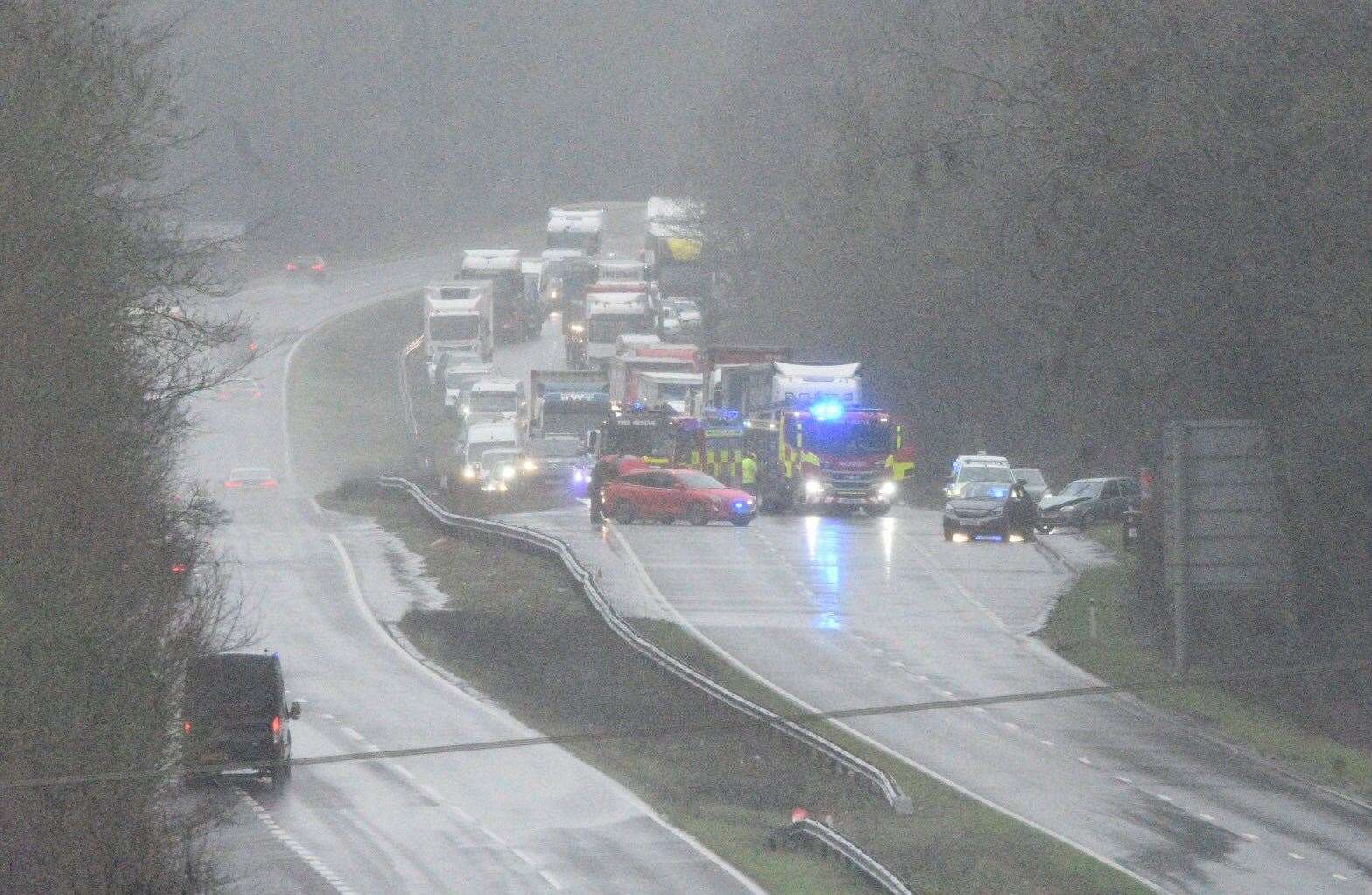 A collision on the A1 at Colsterworth brought traffic to a standstill. Photo: R. S. Mortiss