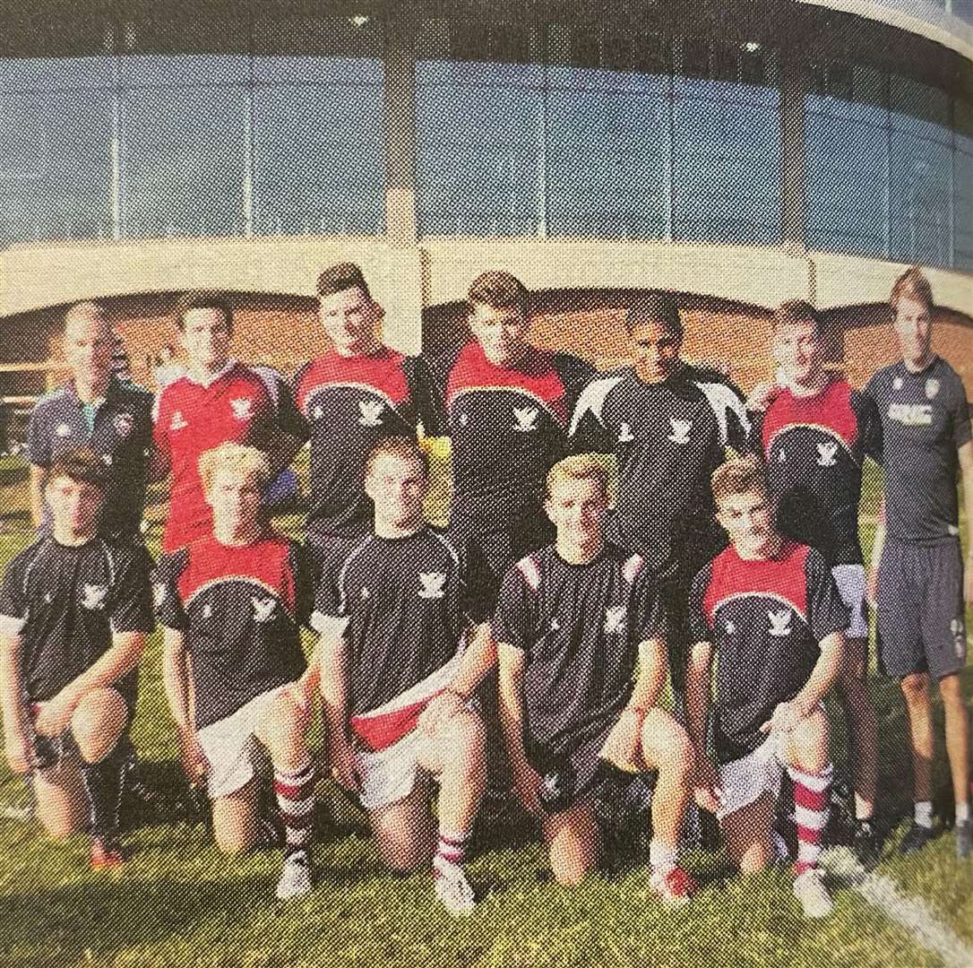 Stamford School's rugby team with Brett Deacon 10 years ago.