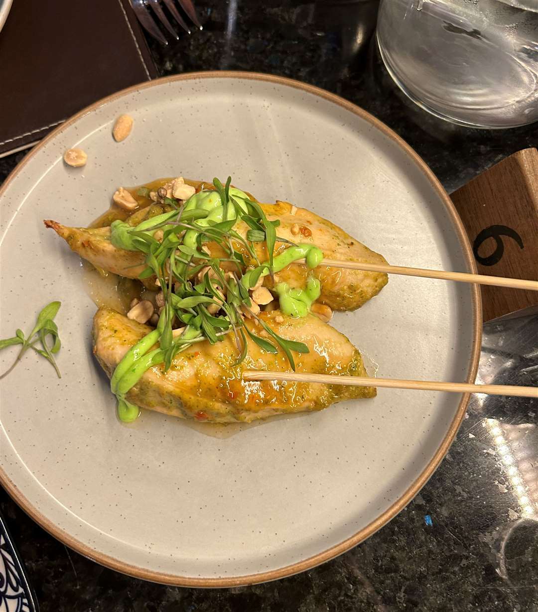 Thai chicken skewers with mango chutney and a Thai green curry mayo