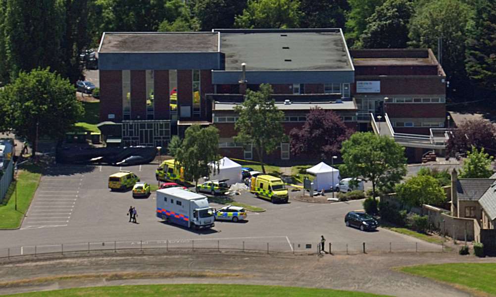 Drone footage from the scene at Leisure centre where 3 people were shot dead