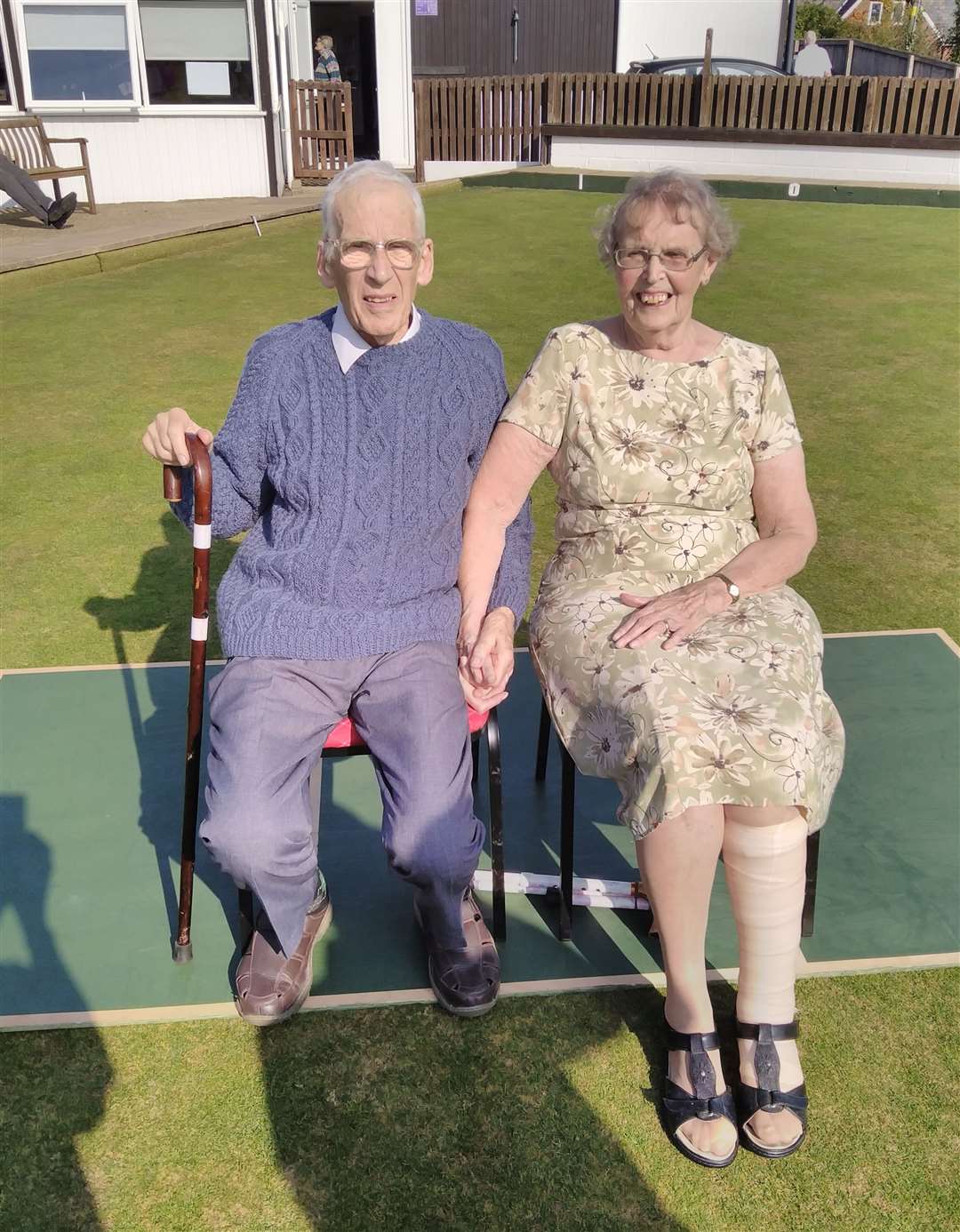 Les Cusdin celebrates his 90th birthday at Market Overton Bowls Club with wife Ann