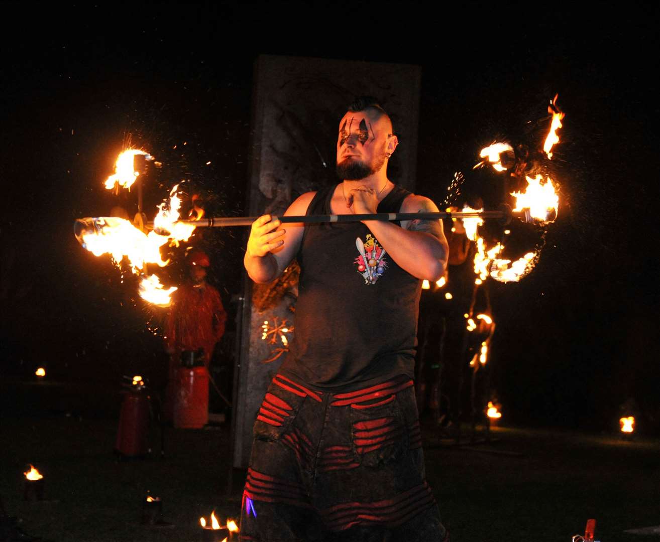 Fire performer Tom Cat Flowz put on an amazing display on the South Lawn at Ayscoughfee Gardens in Spalding