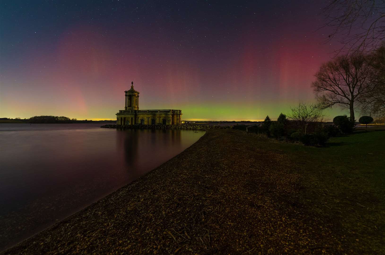 The Northern Lights pictured above Normanton Church. Photo: Jamie Hassall from Rutland Photography Workshops.