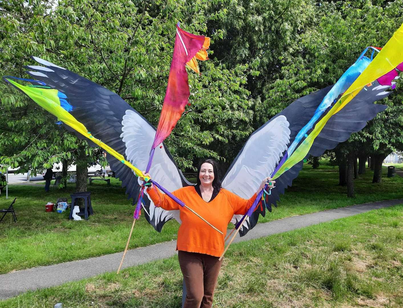 'Perch Here' silk painted with Donna Fox