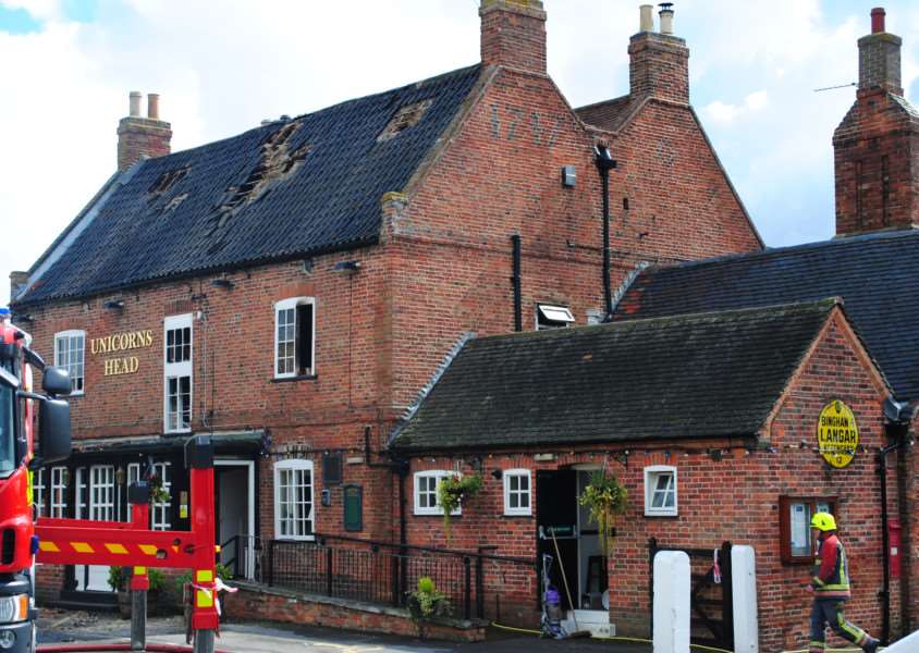 The first floor and roof space of the Unicorn's Head pub in Langar was severely damaged by fire. Photo: 0337B
