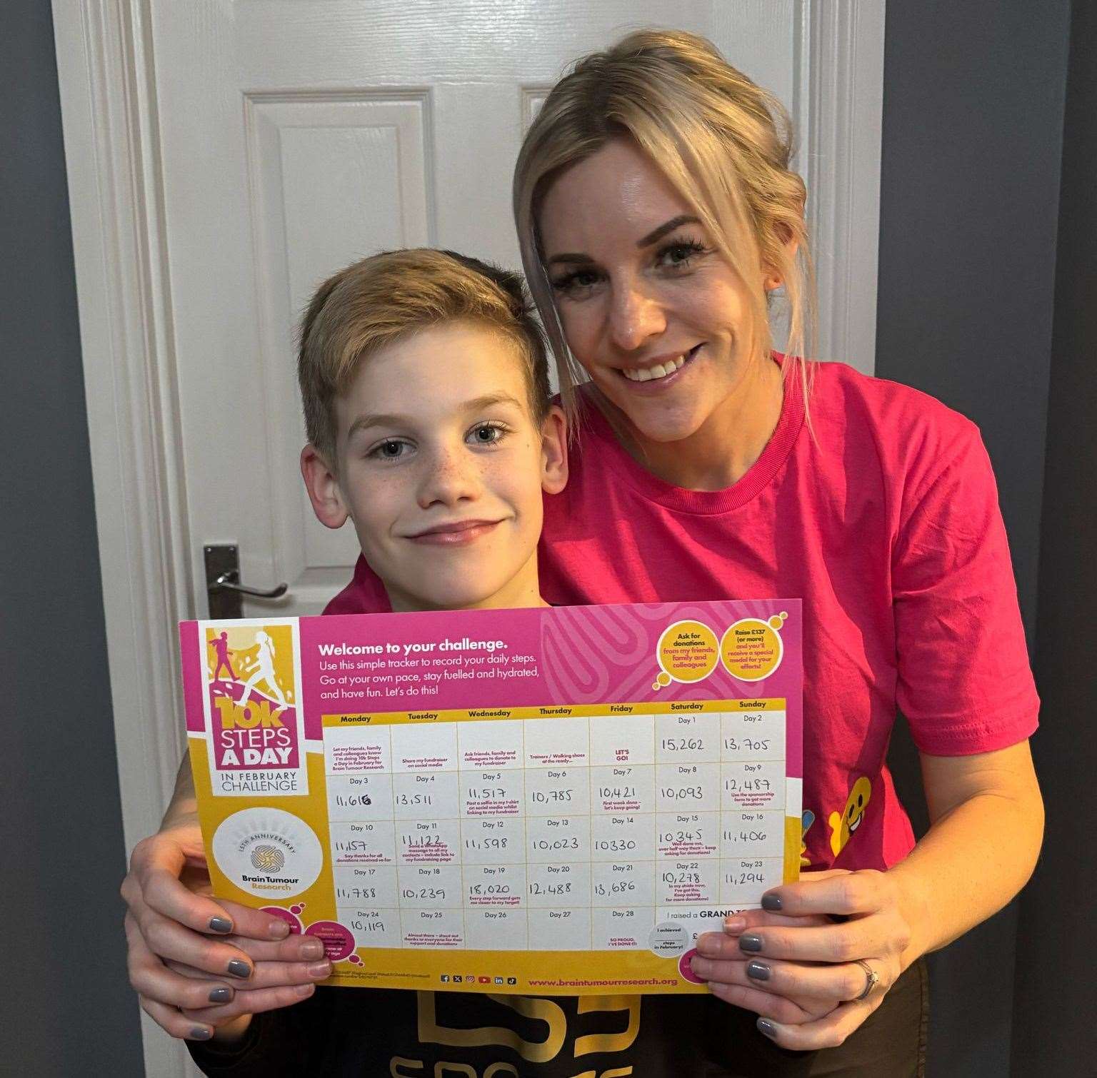 Lennon and mum Lucy with her 10,000 steps a day in February tracker