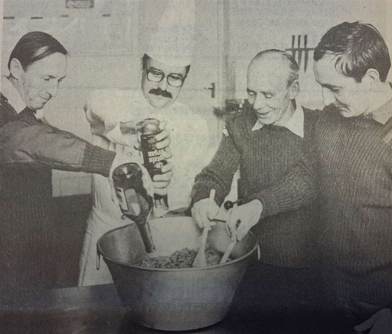 Left to right: Lieutenant Colonel Ridgway, master chef Allan Norton, Unit Quartermaster Lieutenant Colonel Michael Boham and Nick Lofthouse in 1983.