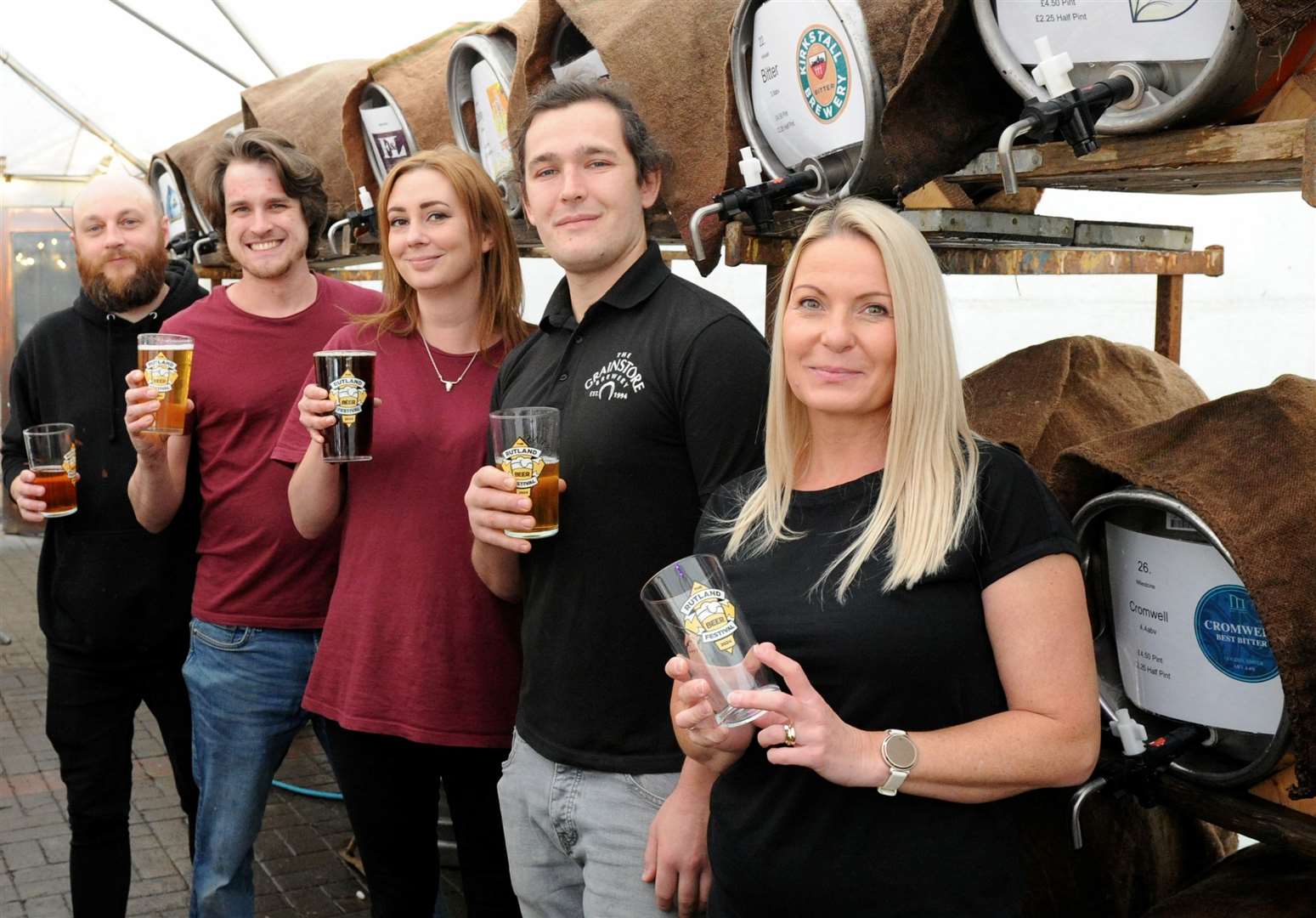 Anyone for a pint? Matt Luker, Ben Hinton, Gill Feely, William Stimson and Sam Mitchinson served plenty