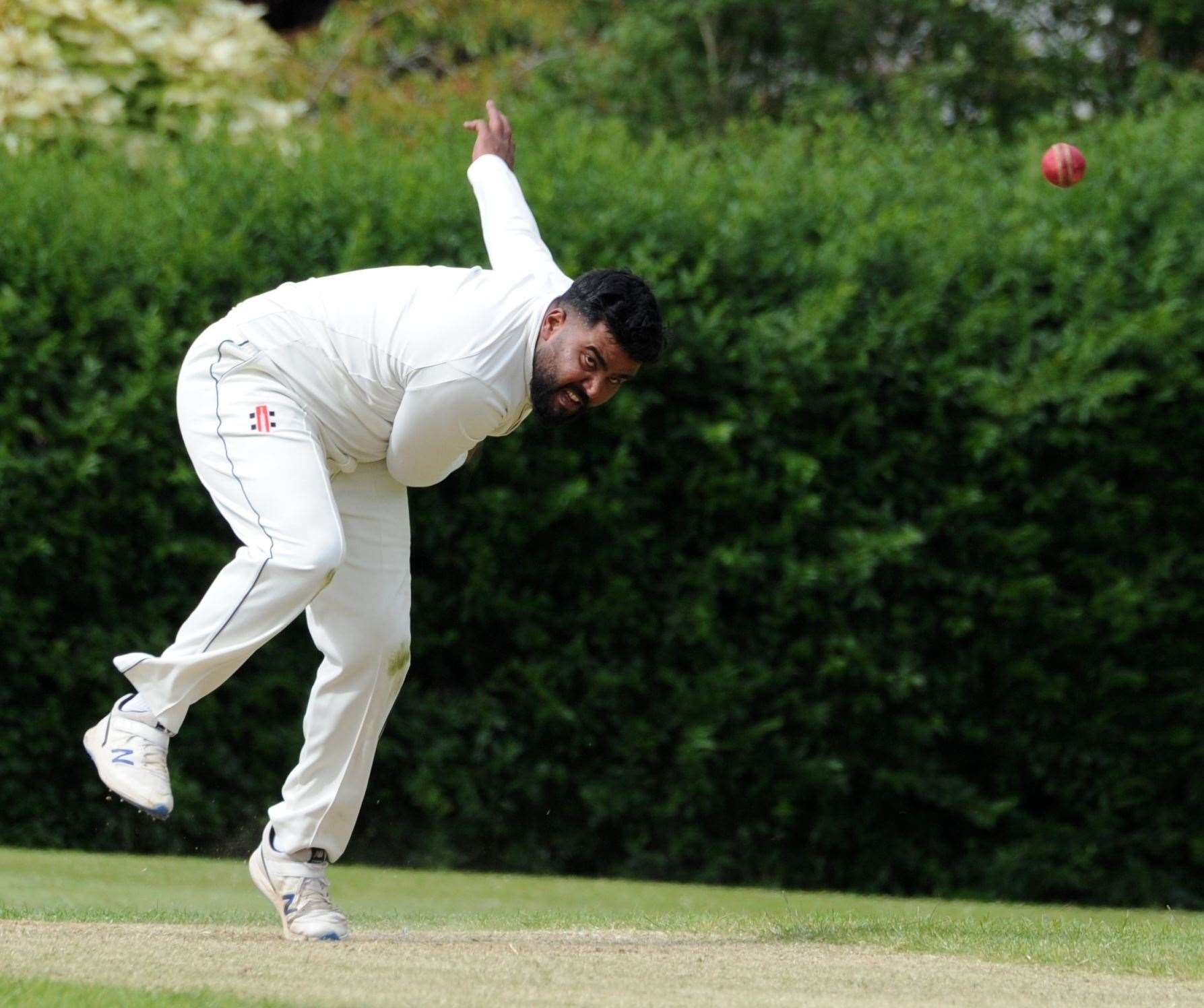 Muhammad Raheel bowling for Barnack. Photo: Chris Lowndes