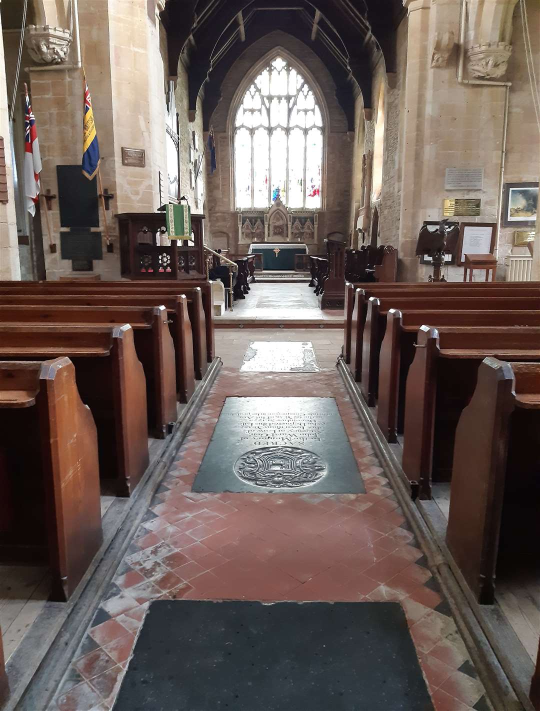 Ledger stones can be seen in the central aisle of St Mary and the Holy Rood Church in Donington