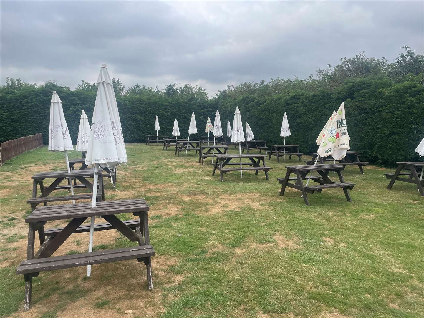 The regimented picnic tables