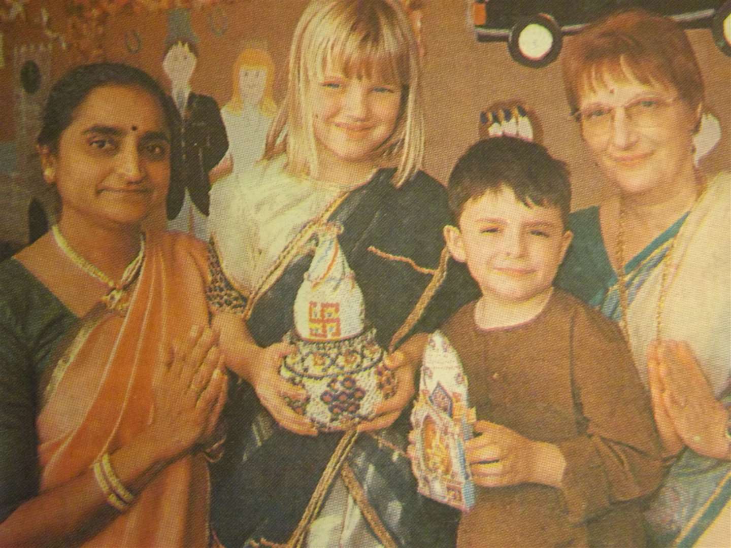 25 years ago: October 23, 1998 – Prerna Patel explains about Diwali to Eleanor Allam (6) and Zana Middleton (5) and and teacher Sue Futter at St George's Primary School in Stamford.