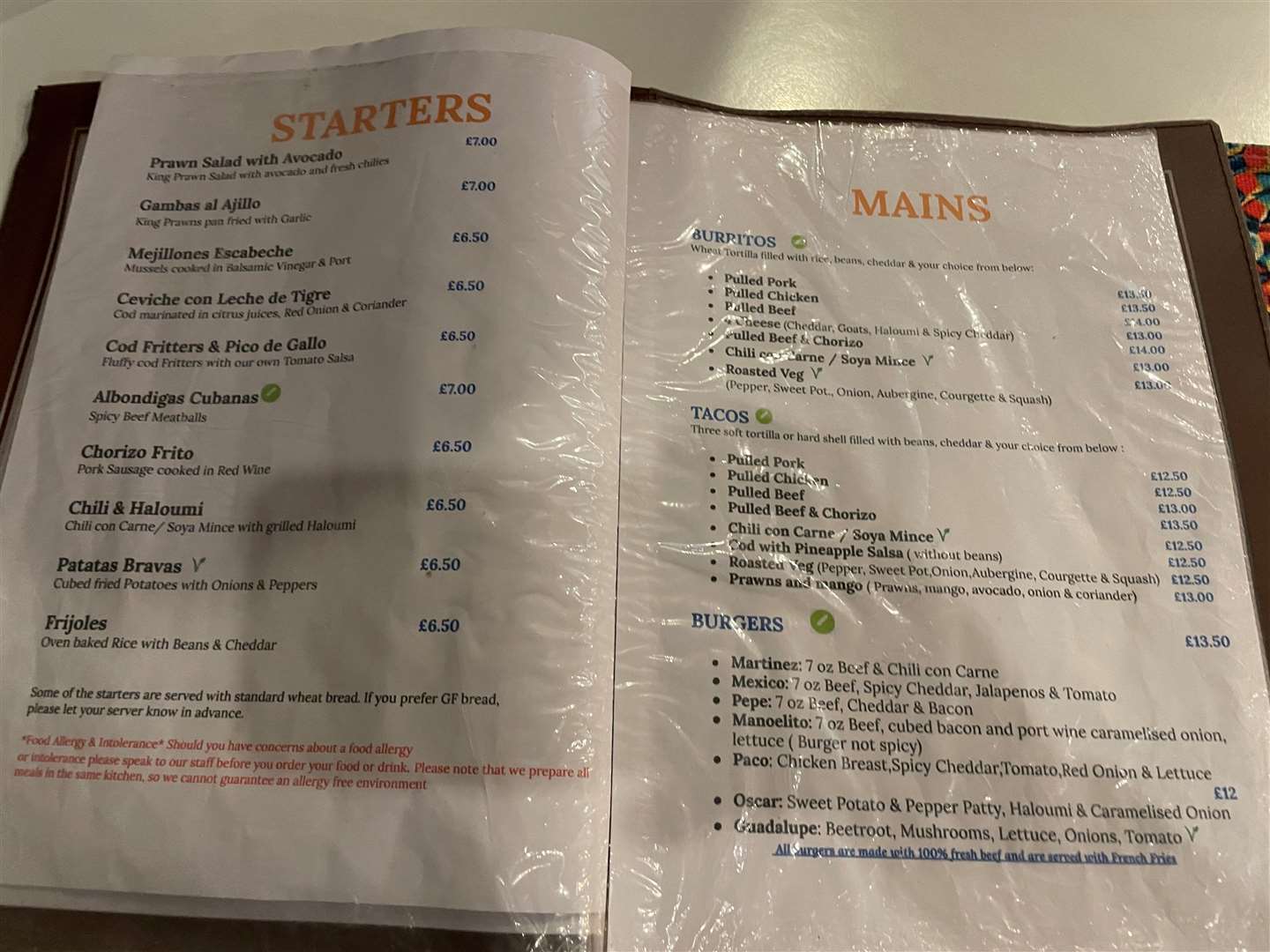 The menu