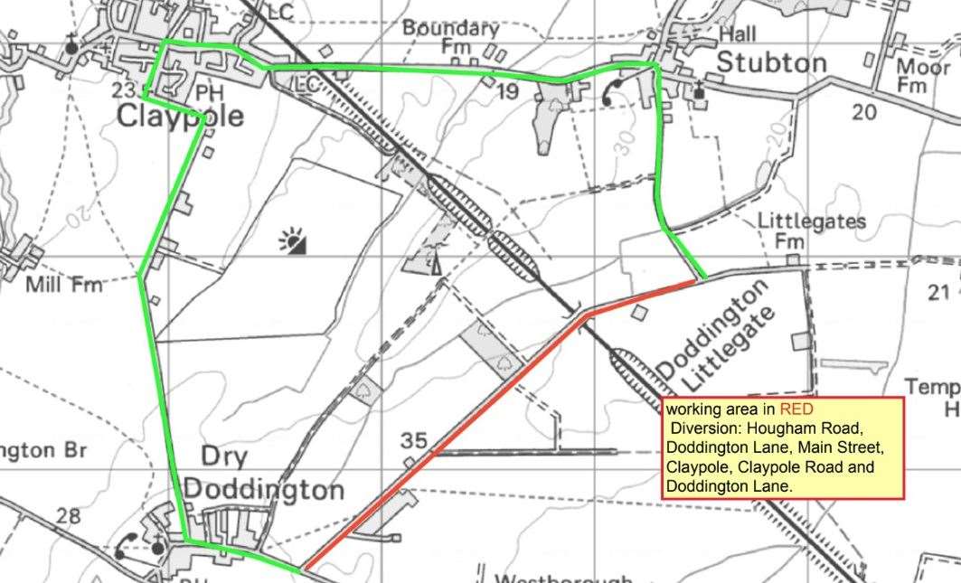 The road closure in Dry Doddington. Photo: LCC