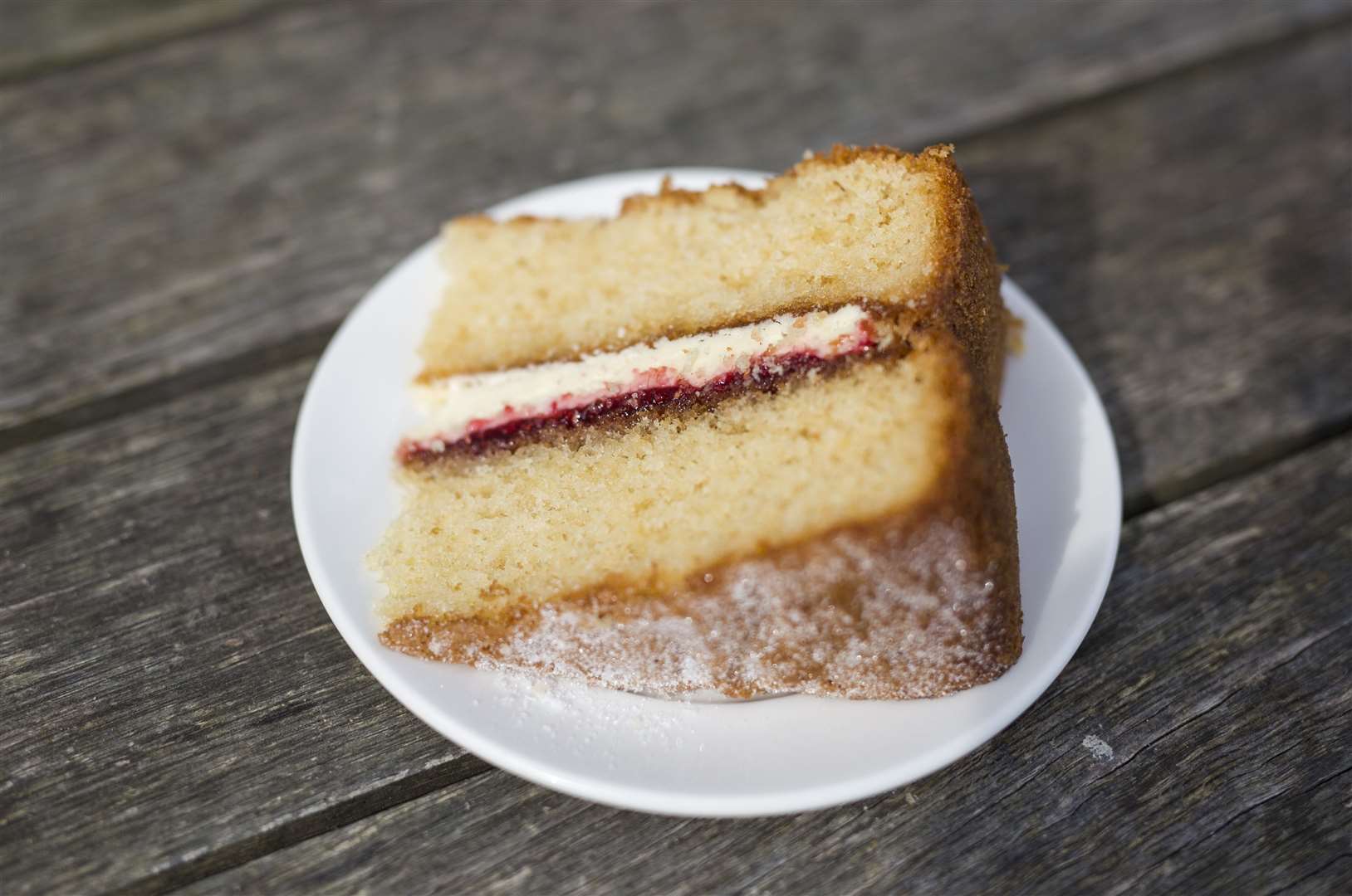 A slice of Victoria sponge cake at Dunham Massey, Cheshire. Photo: Supplied