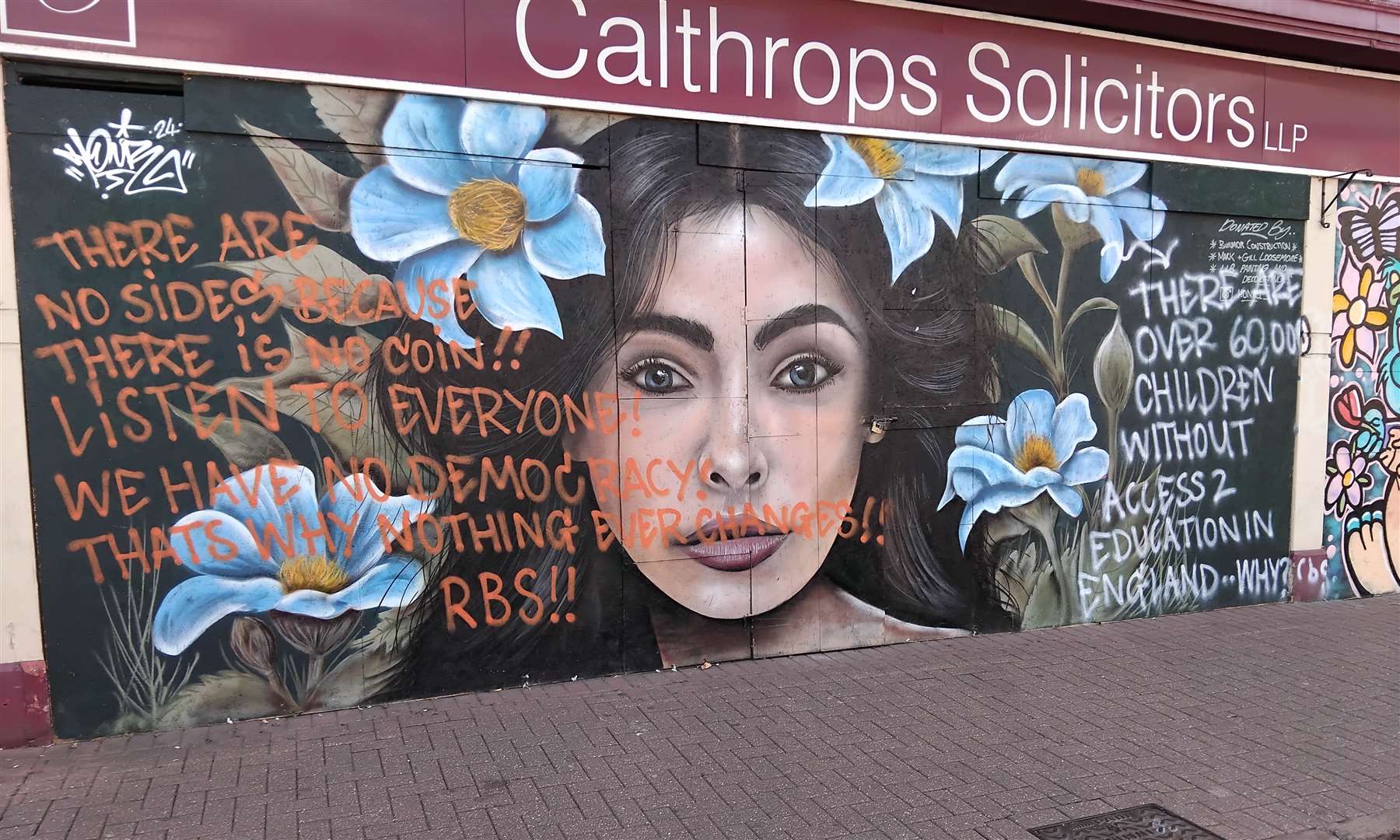 A fresh message has been sprayed onto the artwork in Spalding town centre