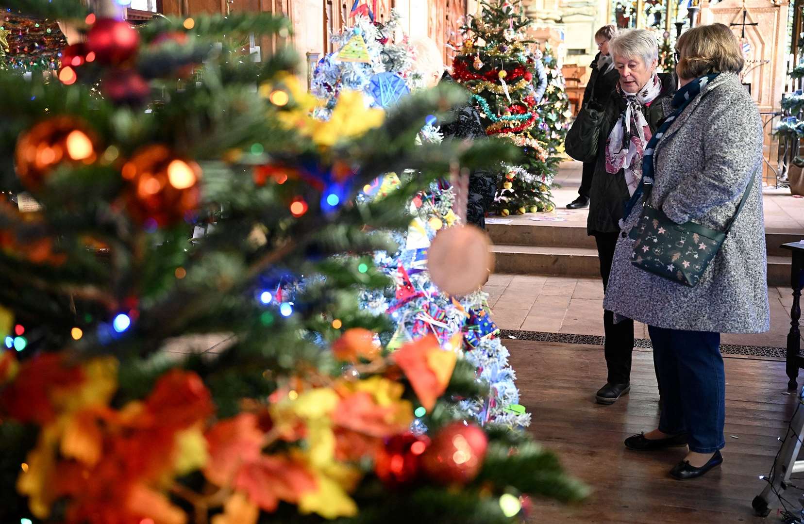 Visitors enjoying the St Wulfram's Christmas Tree Festival and skating rink.