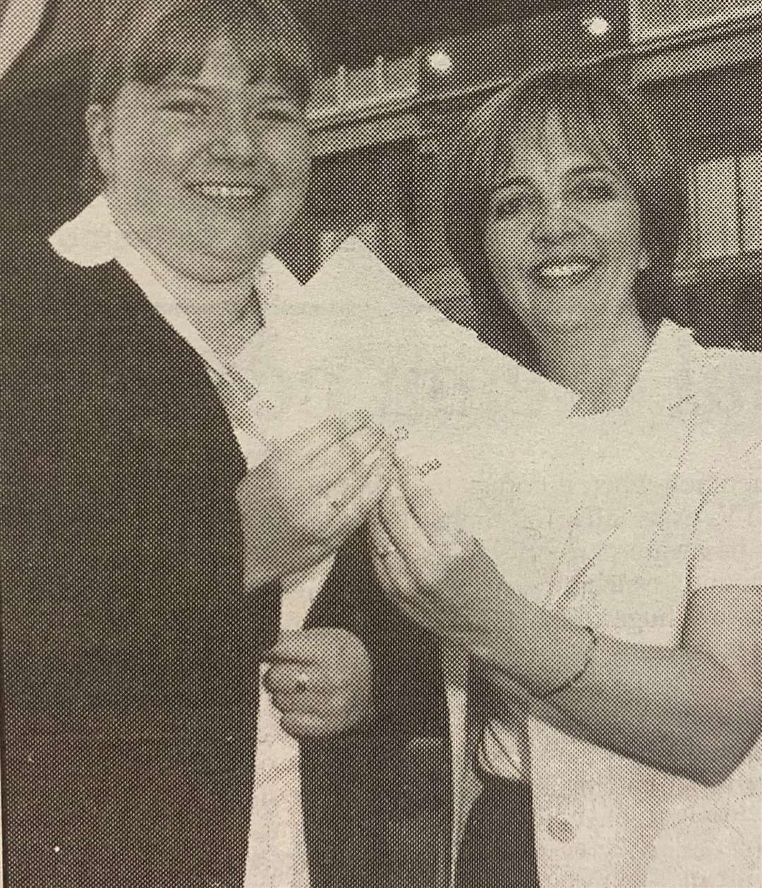 High flying student Marian Eassom receives her student of the year award from recruitment professional Anne Corder 25 years ago.