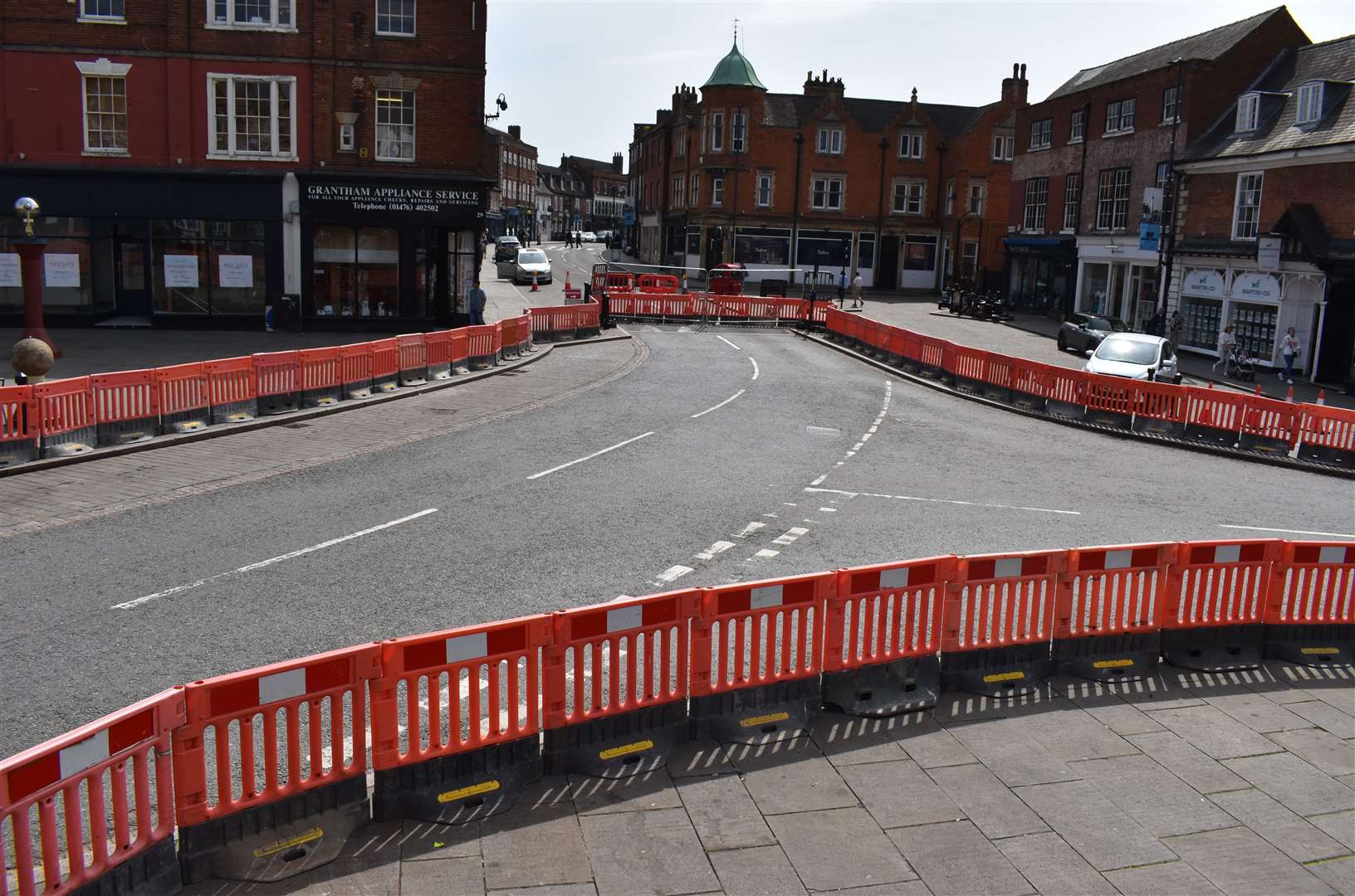 Roadworks are in place for the Market Place works in Grantham. Photo: RSM Photography