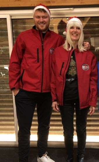 Tom Warwood and mum Denise Peach take a break from filming for the Christmas special of Bargain Hunt