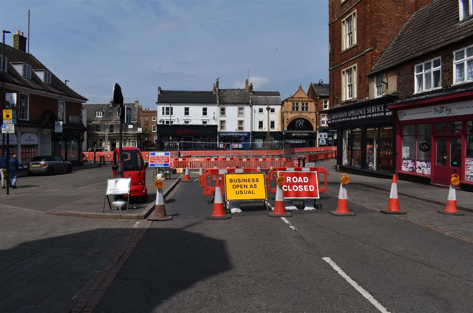 Roadworks are in place for the Market Place works in Grantham. Photo: RSM Photography