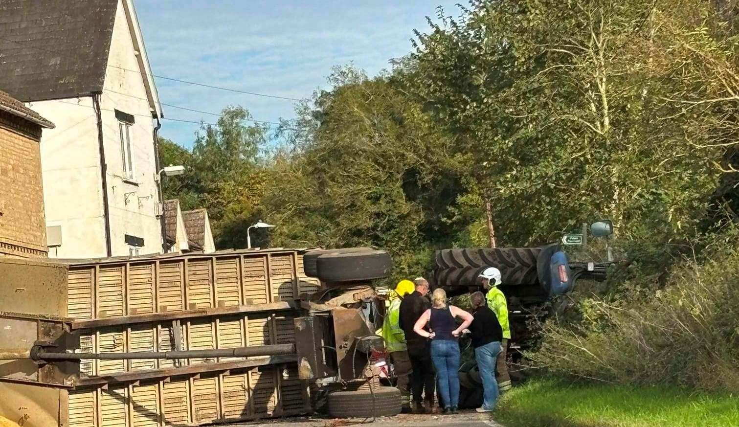 The overturned tractor. Photo: Becky Dean
