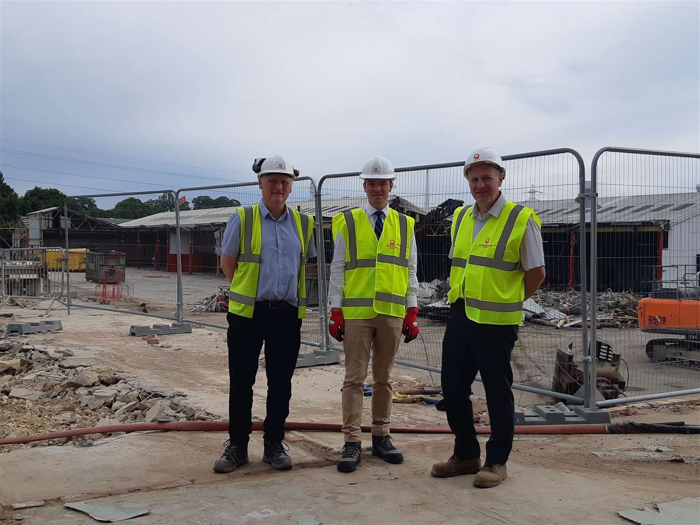 Paul Goodwin, project manager for G F Tomlinson with leader of South Kesteven District Council, Kelham Cooke and Andy Boam, contracts manager for Tomlinson (57922148)