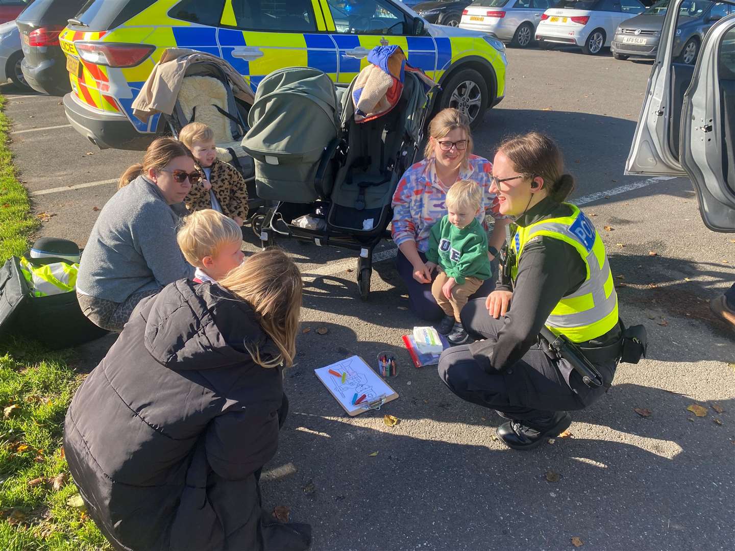 Shannon spoke with parents and their children about car seat safety.