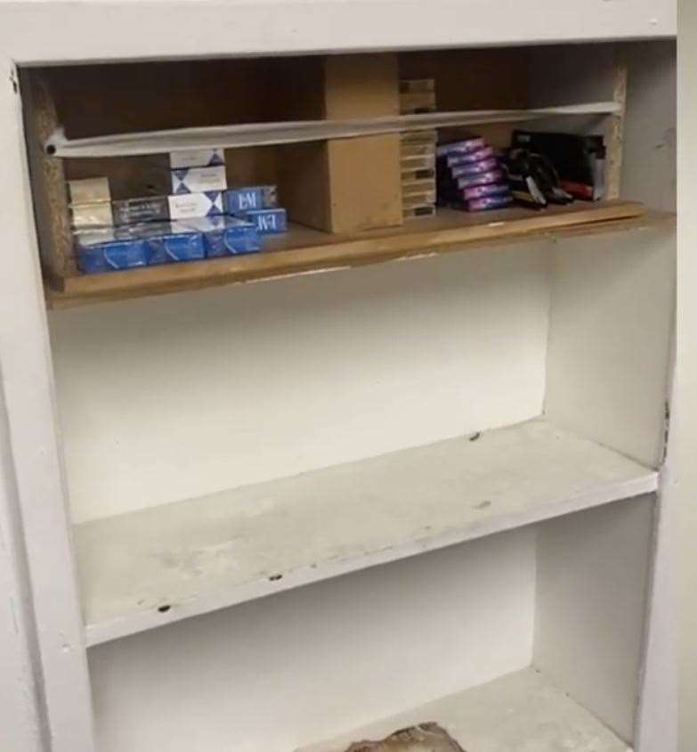 This electronically controlled shelf drops down