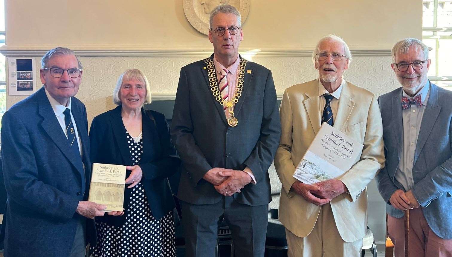 Authors of the first volume, Diana and Michael Honeybone; mayor of Stamford Andy Croft; author of the second volume, John Smith; and Dr Nicholas Bennett of the Lincoln Record Society. Photo: Victoria Newton