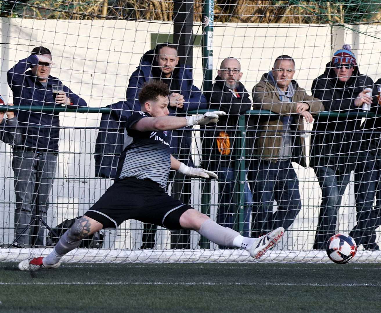 Dan Swan makes a crucial save. Photo: Dave Mears