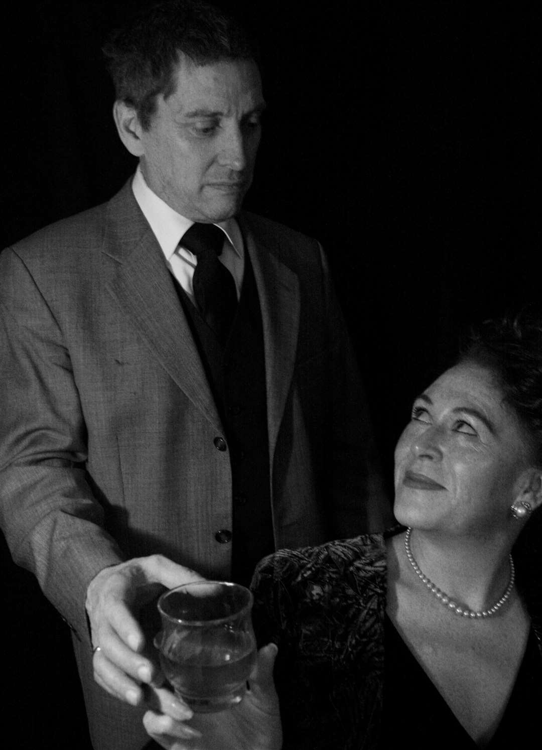 Andy Masters as Inspector Gale and Suzie Stevens as Sylvia in The Thrill of Love.