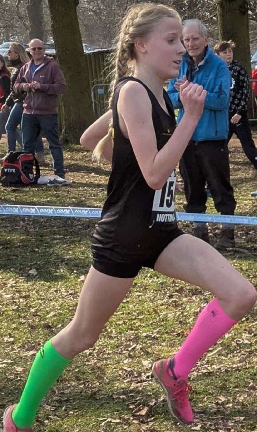 Beth Griffiths in full flight at the UK Inter Counties cross country championships. Photo: Neil Griffiths