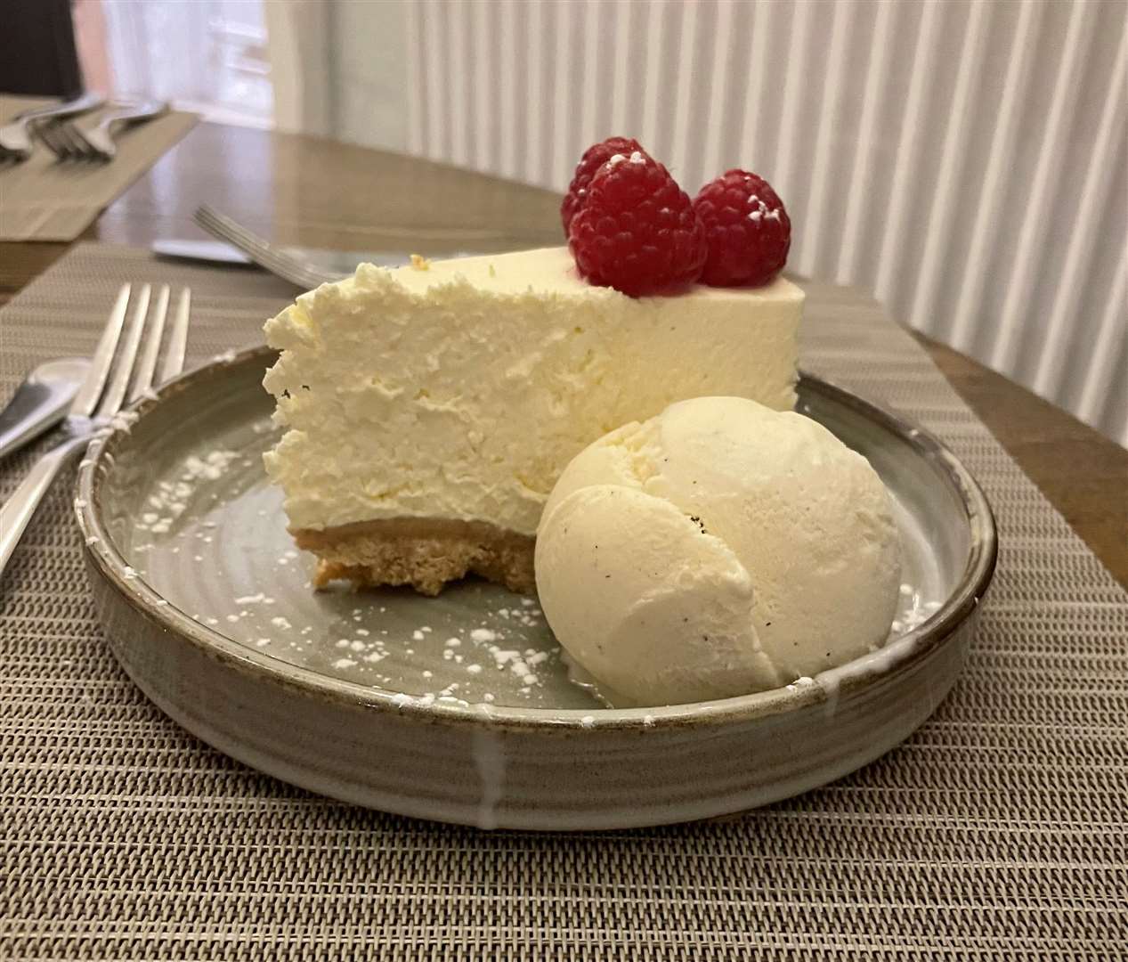 The cheesecake was beautifully rich