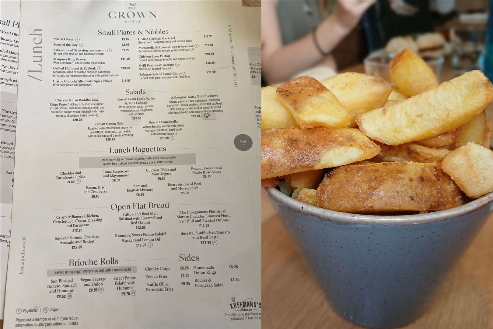 The lunch menu and our side portion of chunky chips