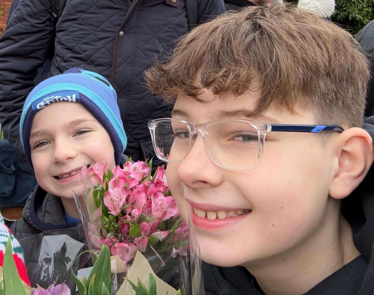 George and Henry Steele wait to see members of the Royal Family at Sandringham on Christmas Day. Copyright Sandie Hutchinson