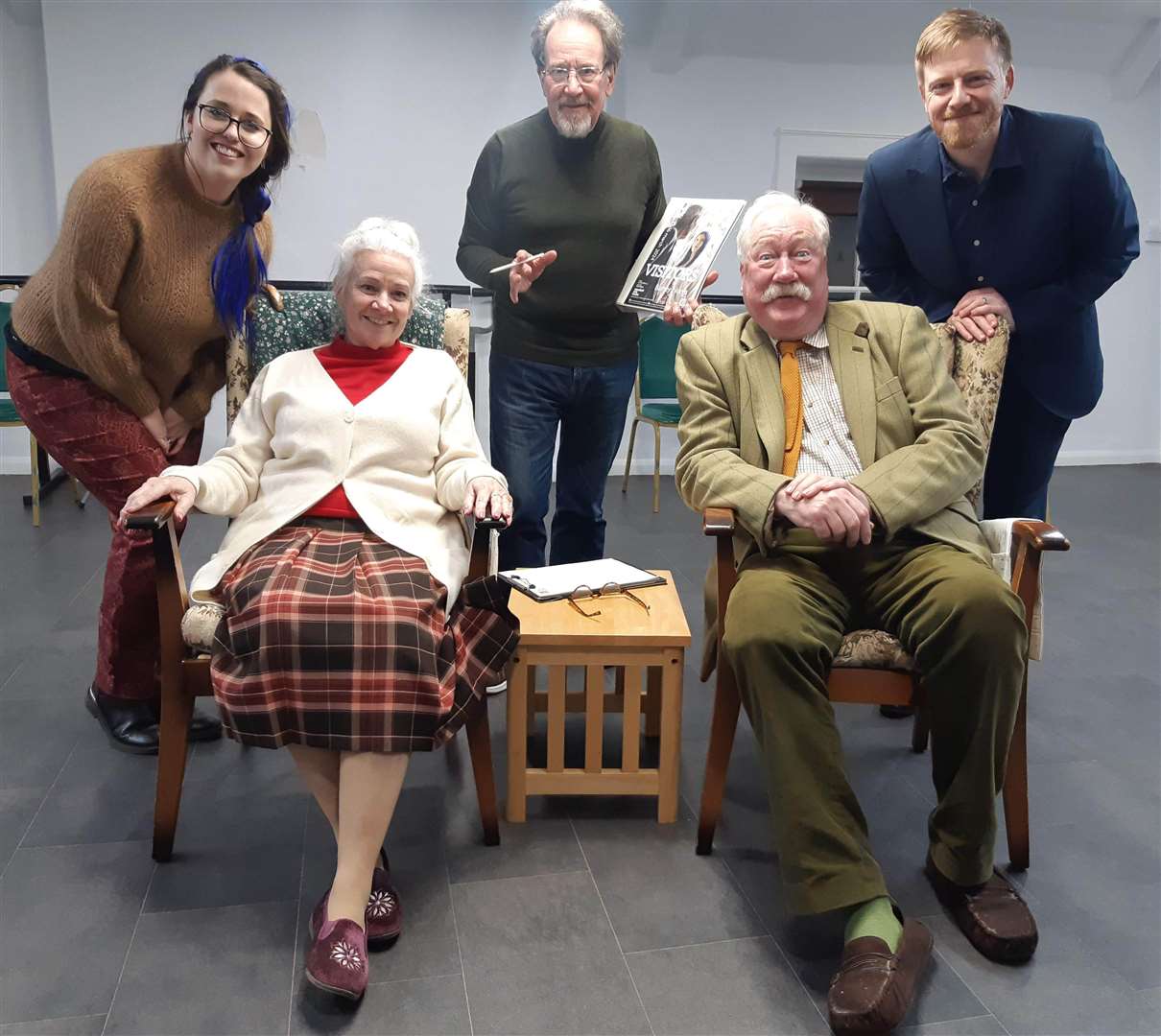 Roger de Toney, director of Shoestring's production of Visitors by Barney Norris, centre, with actors (from left) Stephanie Thompson-Collins, Lynn Kirk, Kevin McCabe and James Duggins