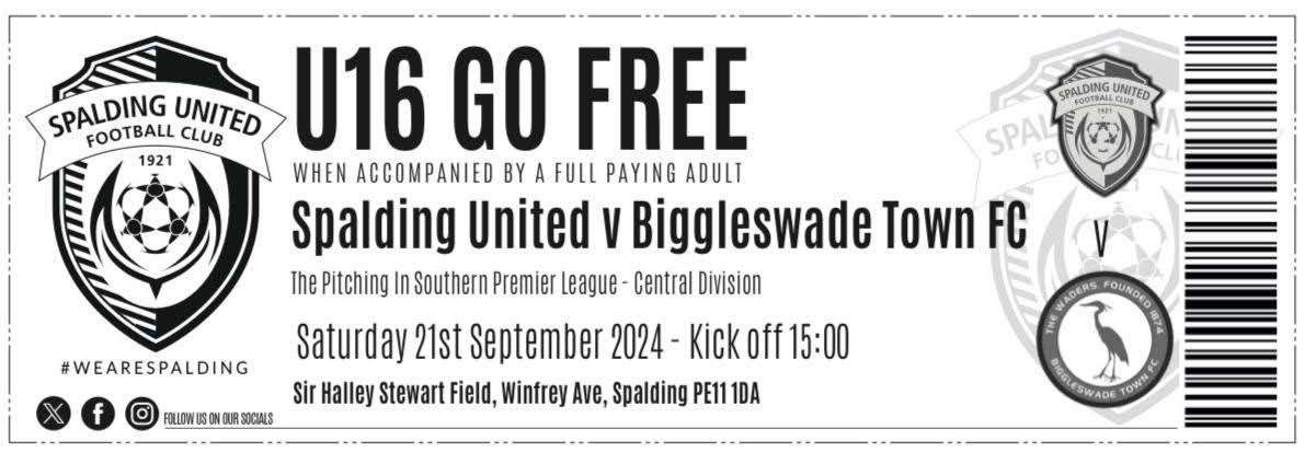 Under 16s get free entry at Spalding United on Saturday.