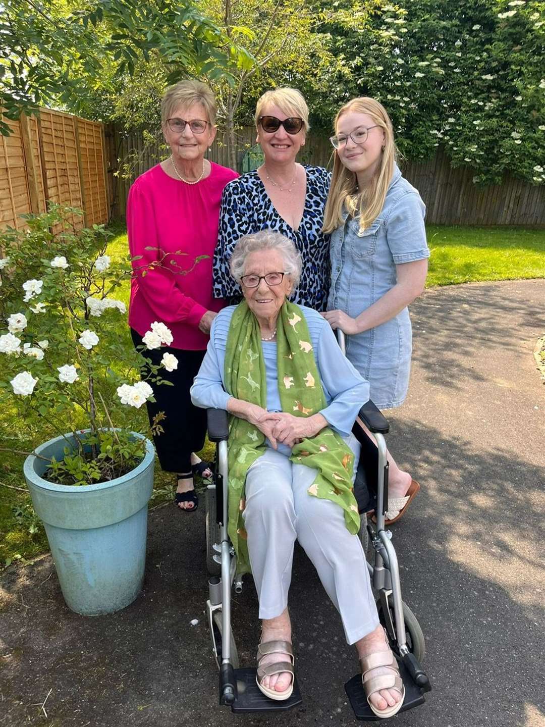 Nancy Titman with daughter Anthea Wray, 76, granddaughter Miriam Slater, 52, and great-granddaughter Mia Goldsmith, 20
